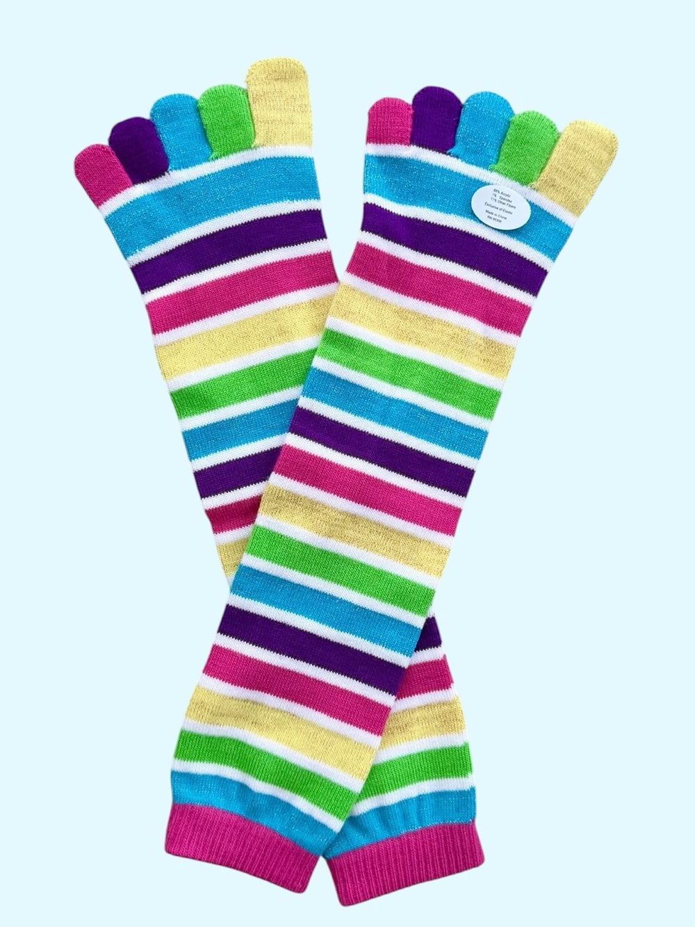 Kids Multicolor Striped Toe Socks - Vibrant Rainbow Design